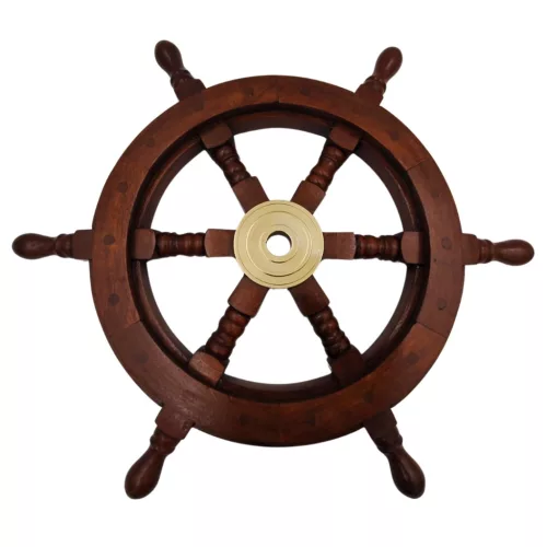 Timonă decorativa Giftdeco NC1402A, alamă și lemn, diametru 45 cm, stil retro, nautic Giftdeco 5902067225806 imagine 4