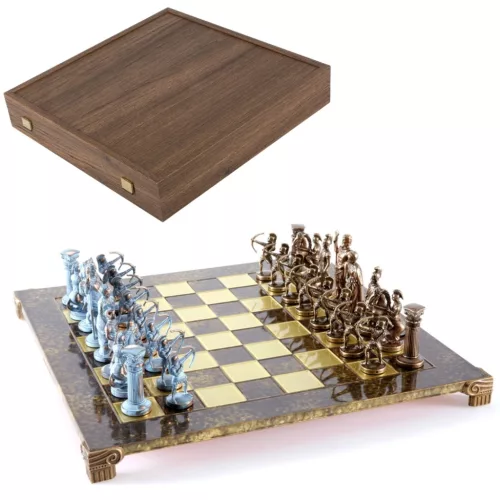 Set sah Manopoulos S10BBRO, alamă și lemn, înălțime 9,7 cm