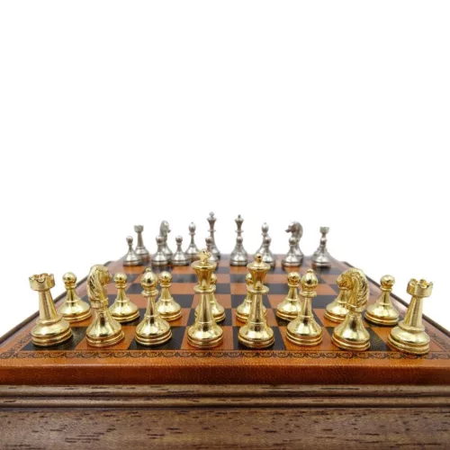 Set sah Italfama N300, piele, metal și lemn, înălțime 2,5 cm, stil modern, clasic