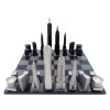 Set sah Skyline Chess, inox și lemn