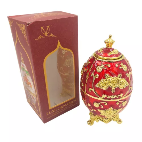 Ou decorativ Giftdeco HRRG tip Fabergé, plastic, roșu și auriu, 7 x 7 x 18 cm Giftdeco 5902067229477 imagine 5