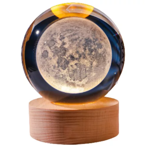 Lampă decorativă Giftdeco KKS Moon, glob din sticlă pe suport din lemn, LED USB, diametru 8 cm Giftdeco 5902067229712 imagine 3