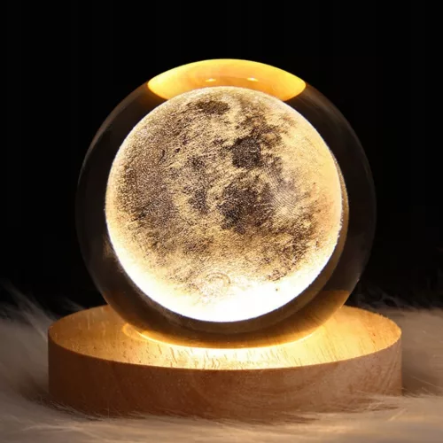 Lampă decorativă Giftdeco KKS Moon, glob din sticlă pe suport din lemn, LED USB, diametru 8 cm Giftdeco 5902067229712 imagine 6