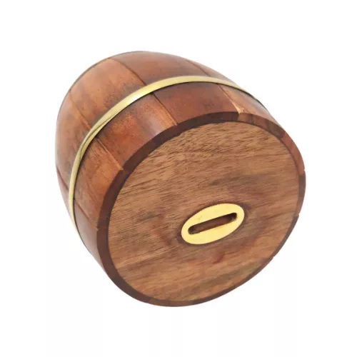 Pușculiță butoi Giftdeco DNU-002, lemn și alamă, imagine 3