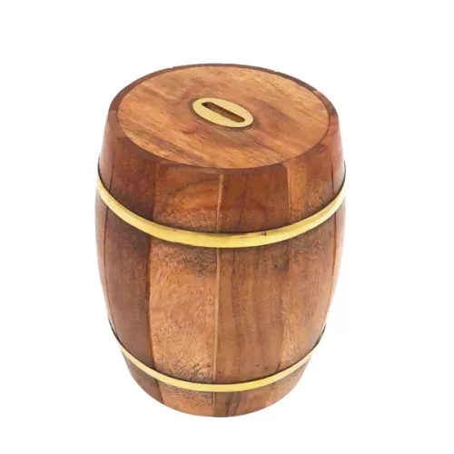 Pușculiță butoi Giftdeco DNU-002, lemn și alamă, imagine 5
