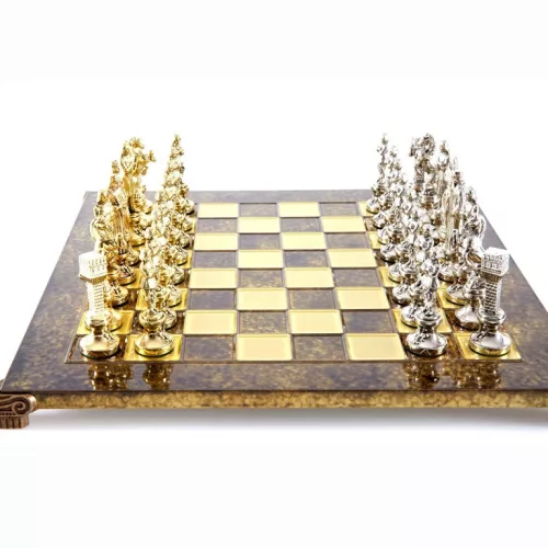 Set sah Manopoulos S9BRGS, alamă și lemn, înălțime 8,3 cm, stil renaștere