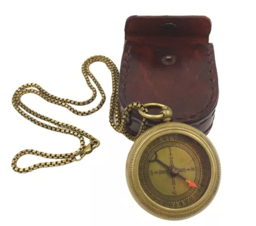 Busolă Giftdeco, alamă și piele, lățime 100 cm, lungime 40 cm, stil retro, clasic