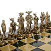 Set sah Manopoulos S12CBLU, alamă și lemn, 44 x 44 cm, stil renaștere