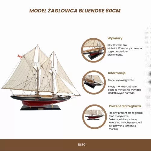 Machetă navala Giftdeco BL80, lemn, 80 x 12,5 x 65 cm, stil nautic Giftdeco 5906142322138 imagine 3