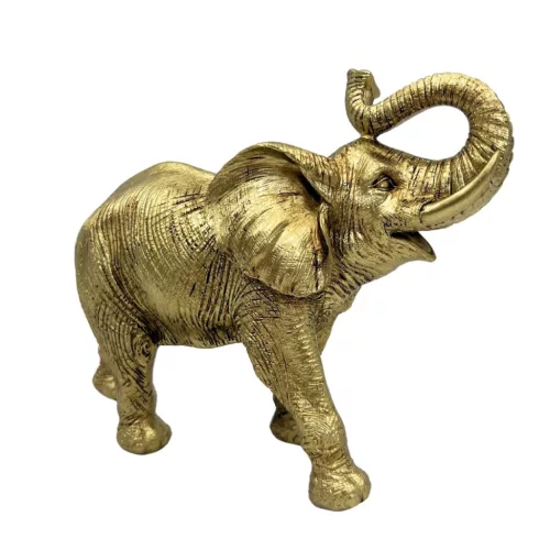 Miniatură trompeta Giftdeco, Golden Elephant with Raised Decorative Figurine 141FJZ, rășină, 20,5 x 7,8 x 16,8 cm, stil modern, clasic