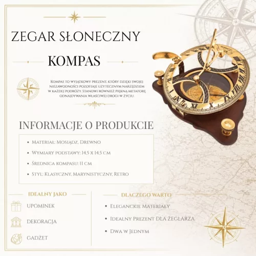 Busolă Giftdeco C064, alamă și lemn, diametru 11 cm, stil retro, nautic, clasic Giftdeco 5906142323326 imagine 3