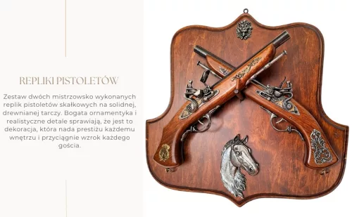 Set decorativ Giftdeco TR-236 cu 2 replici de pistol cu cremene, suport din lemn, 45 x 44 cm Giftdeco 5906142323616 imagine 4