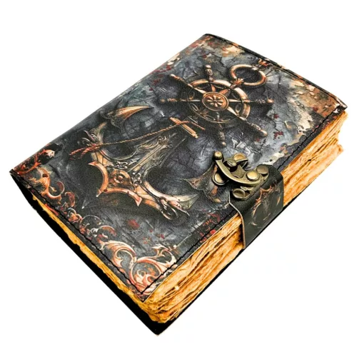 Jurnal din piele Giftdeco H110, piele de capra, alamă și metal, 18 x 13 cm, stil retro, vintage, nautic Giftdeco 5906142323777 imagine 3