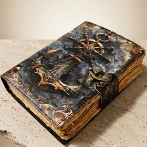 Jurnal din piele Giftdeco H110, piele de capra, alamă și metal, 18 x 13 cm, stil retro, vintage, nautic Giftdeco 5906142323777 imagine 4