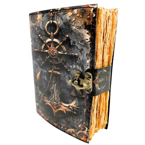 Jurnal din piele Giftdeco H110, piele de capra, alamă și metal, 18 x 13 cm, stil retro, vintage, nautic Giftdeco 5906142323777 imagine 5