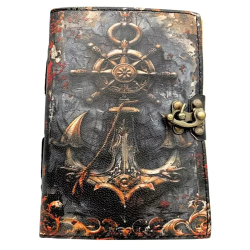 Jurnal din piele Giftdeco H110, piele de capra, alamă și metal, 18 x 13 cm, stil retro, vintage, nautic Giftdeco 5906142323777 imagine 6