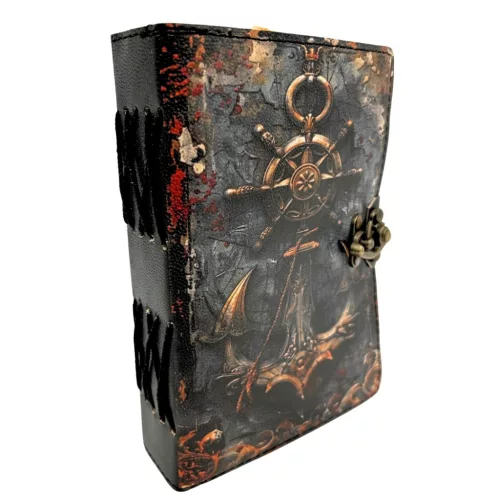 Jurnal din piele Giftdeco H110, piele de capra, alamă și metal, 18 x 13 cm, stil retro, vintage, nautic Giftdeco 5906142323777 imagine 7