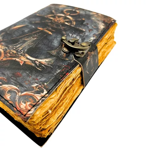Jurnal din piele Giftdeco H110, piele de capra, alamă și metal, 18 x 13 cm, stil retro, vintage, nautic Giftdeco 5906142323777 imagine 8