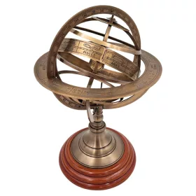 Astrolab sferic decorativ Giftdeco NC1913 din alamă și lemn, 28 cm