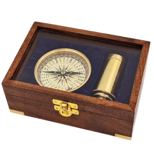 Set Giftdeco NC103373 cu busola si luneta, cutie din lemn