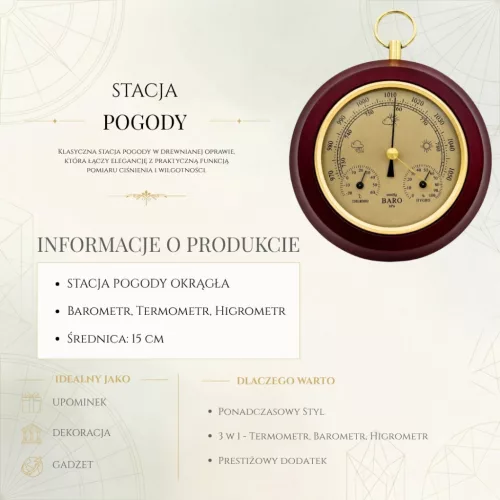 Stație meteo Giftdeco YG386, MDF și alamă, imagine 3