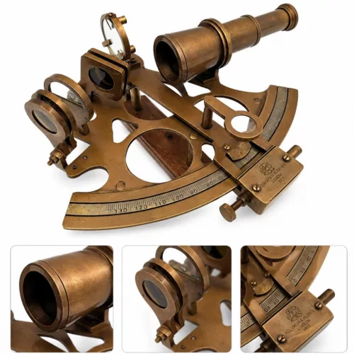 Sextant decorativ Giftdeco, alamă și lemn, 21 x 16 x 8 cm, stil retro, vintage, clasic Giftdeco 5906142324897 imagine 3