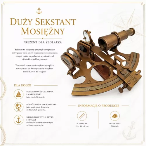 Sextant decorativ Giftdeco, alamă și lemn, 21 x 16 x 8 cm, stil retro, vintage, clasic Giftdeco 5906142324897 imagine 4