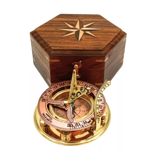 Busolă Giftdeco NC126, alamă, metal și lemn, 14,5 x 12 x 6,3 cm, stil retro, vintage, nautic Giftdeco 5906142325009 imagine 3