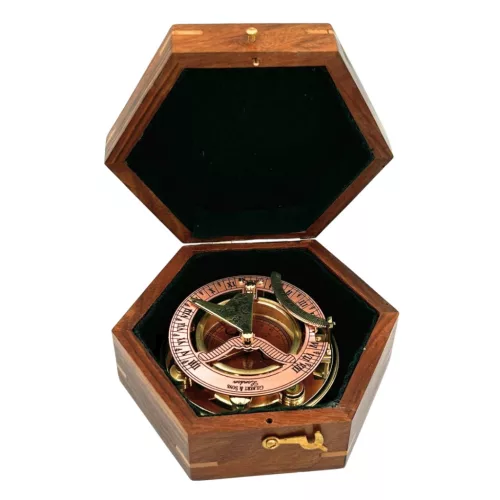 Busolă Giftdeco NC126, alamă, metal și lemn, 14,5 x 12 x 6,3 cm, stil retro, vintage, nautic Giftdeco 5906142325009 imagine 6