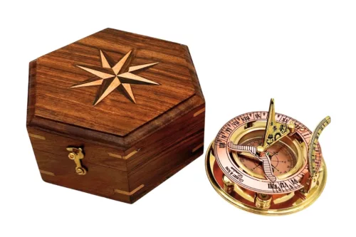 Busolă Giftdeco NC126, alamă, metal și lemn, 14,5 x 12 x 6,3 cm, stil retro, vintage, nautic Giftdeco 5906142325009 imagine 7