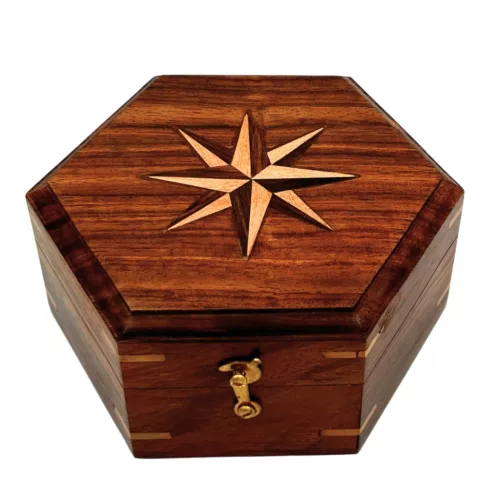 Busolă Giftdeco NC126, alamă, metal și lemn, 14,5 x 12 x 6,3 cm, stil retro, vintage, nautic Giftdeco 5906142325009 imagine 11