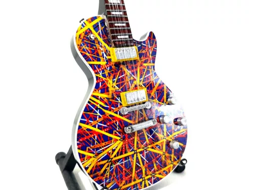 Mini chitara multicolora cu suport din plastic si metal
