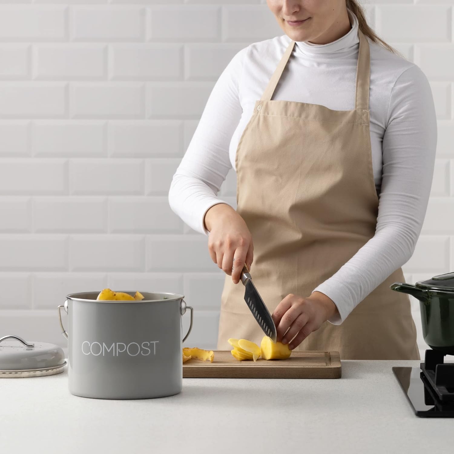 Cos De Compost Metalic, Gri, 3L + 3x Filtru, Navaris