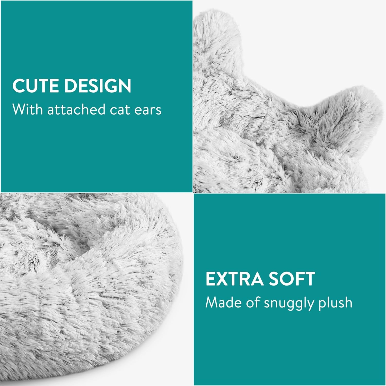 Pat pentru pisici Navaris cu urechi si jucarie, 50x50 cm, plus, roz, 61688.22