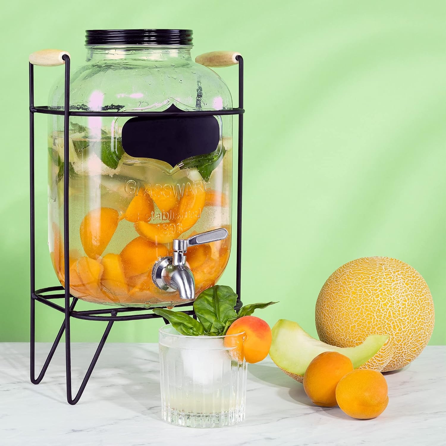 Dozator bauturi Navaris, 5L, cu stand metalic, design rainbow efect, sticla, 51378.03