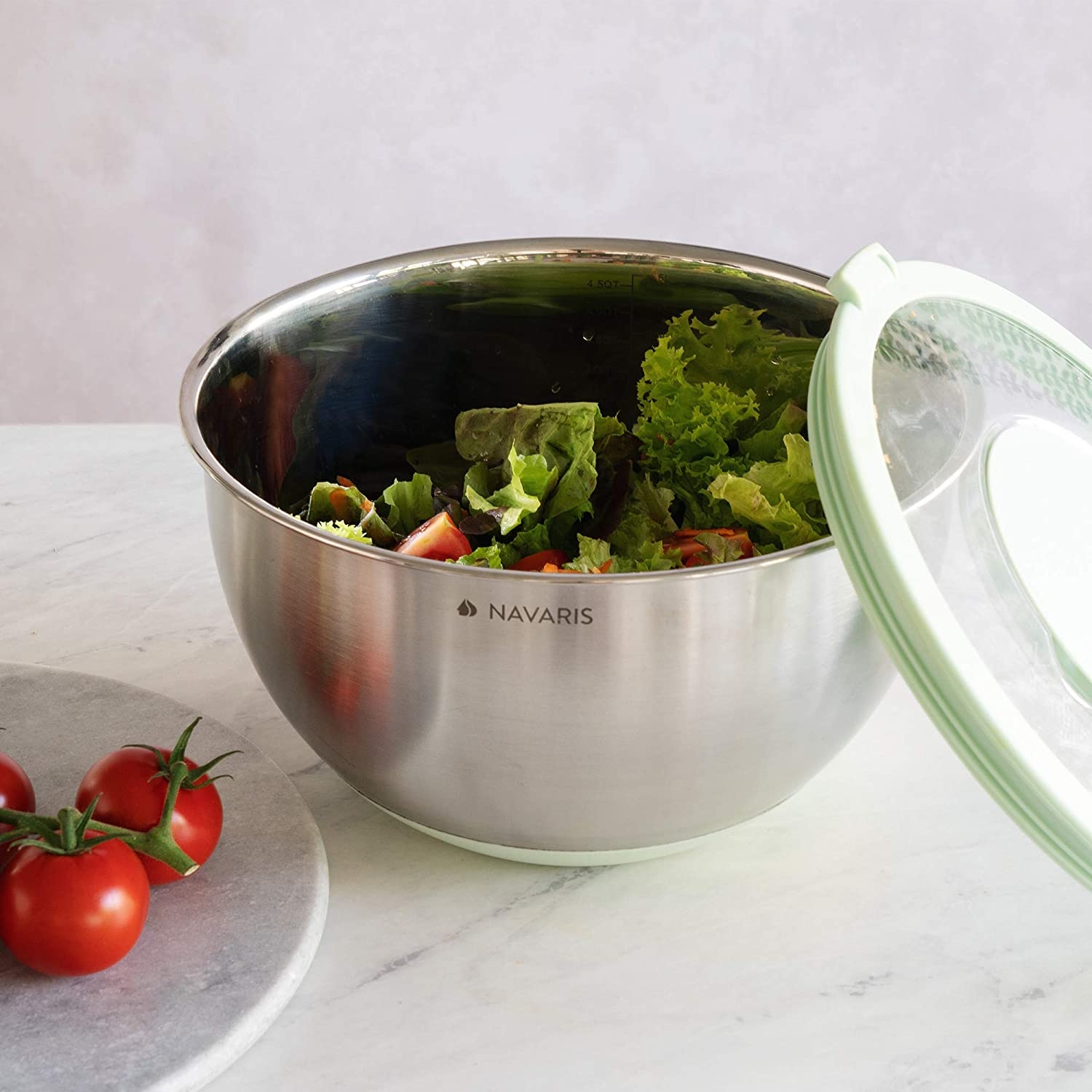 Set 2 boluri metalice multifunctionale cu capac Navaris, 20 cm si 24 cm, 3 razatori, Antiderapant, Inox, Argintiu/Verde