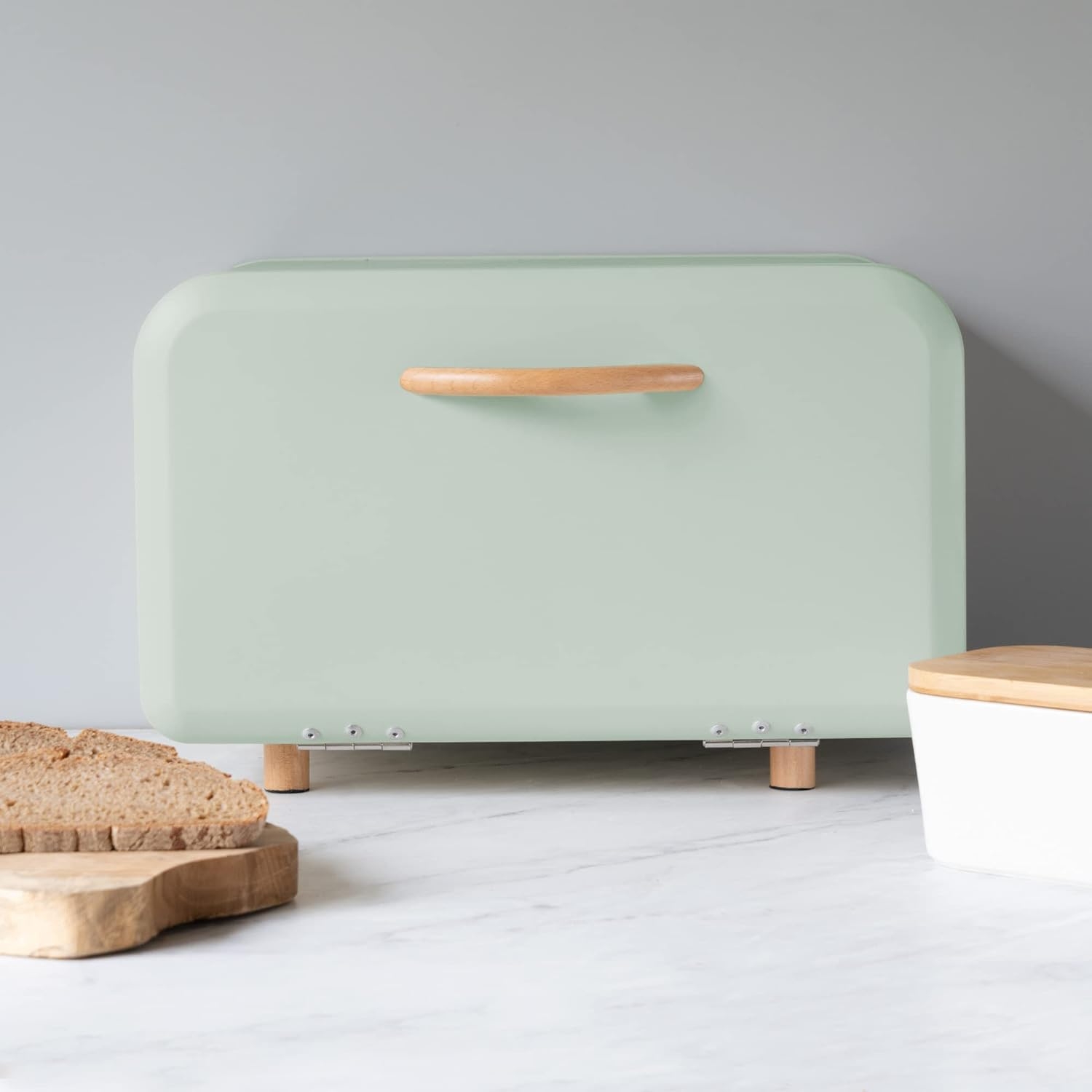  Cutie de paine din metal, Navaris, deschidere frontala, 35.2x23.5x23 cm, Verde deschis