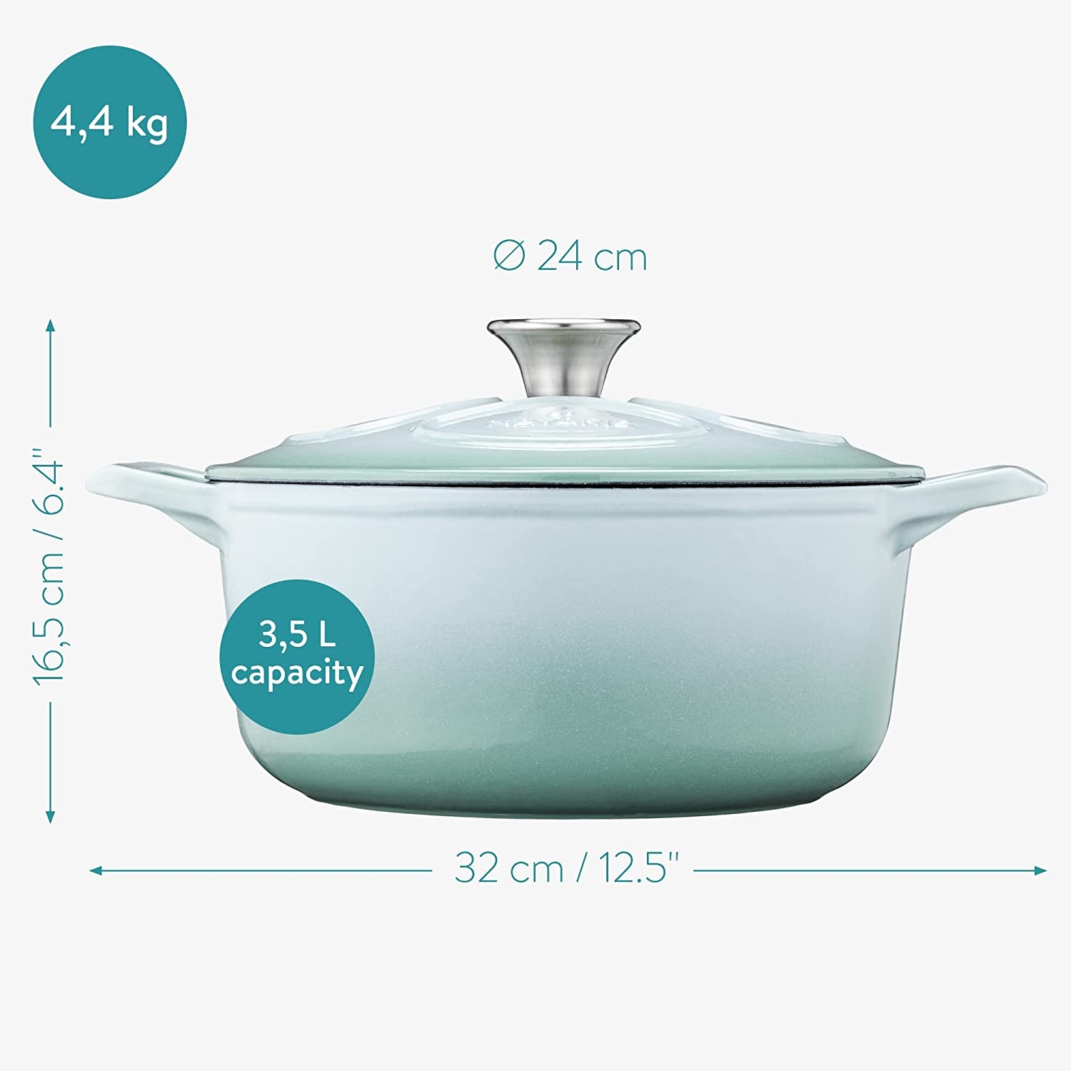 Oala antiaderenta din fonta Navaris pentru plite/cuptoare - 24 cm - 3,5 l - verde deschis