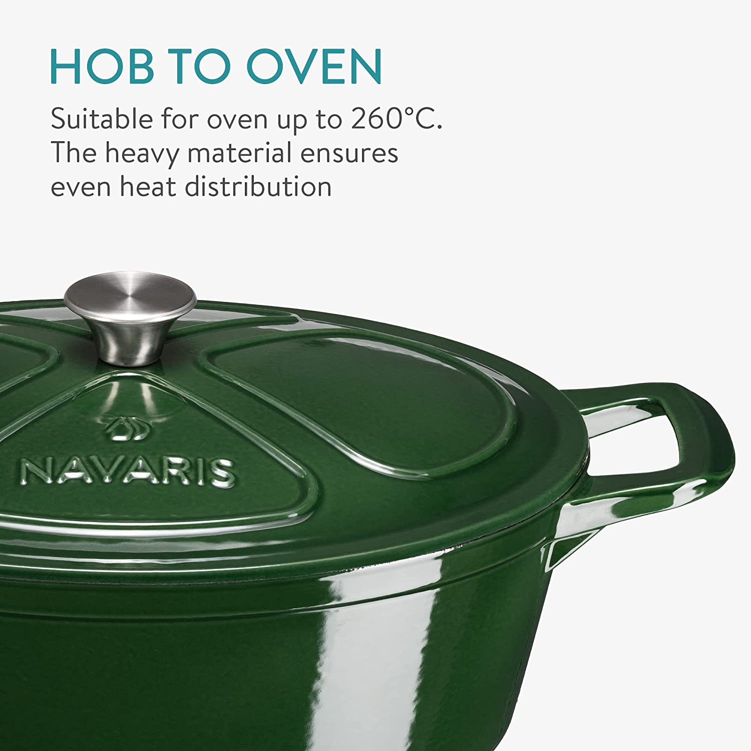 Oala antiaderenta din fonta Navaris pentru plite/cuptoare - 45cm - 7.7L - Verde