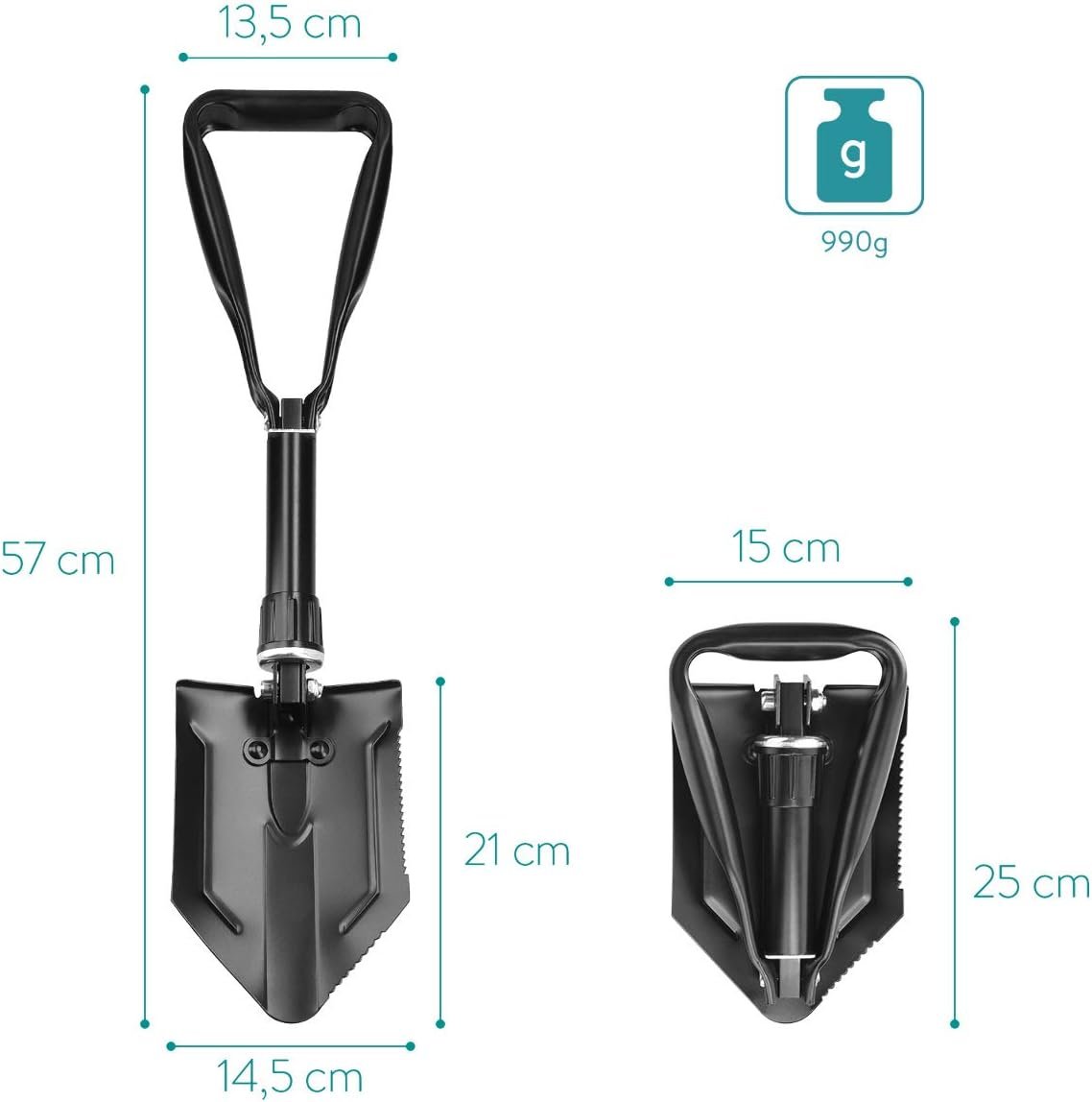 Lopata pliabila Navaris pentru camping, 57x15x5 cm, multifunctionala cu husa, 46855.2.01